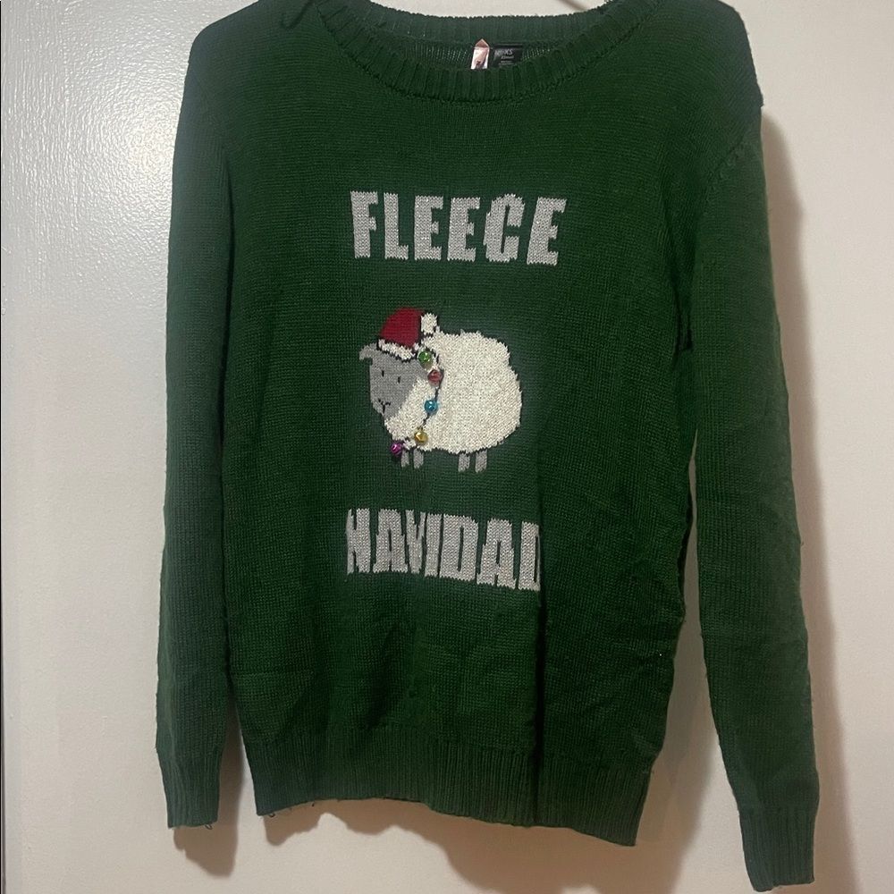 Green Fleece Navidad Christmas sheep sweater Sweater size extra small - Picture 2 of 6